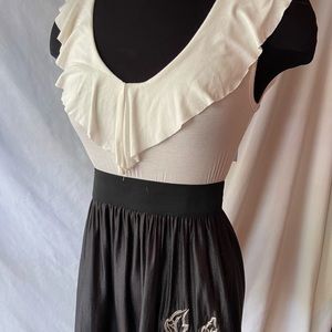 Cotton and satin embroidered dress empire waist
